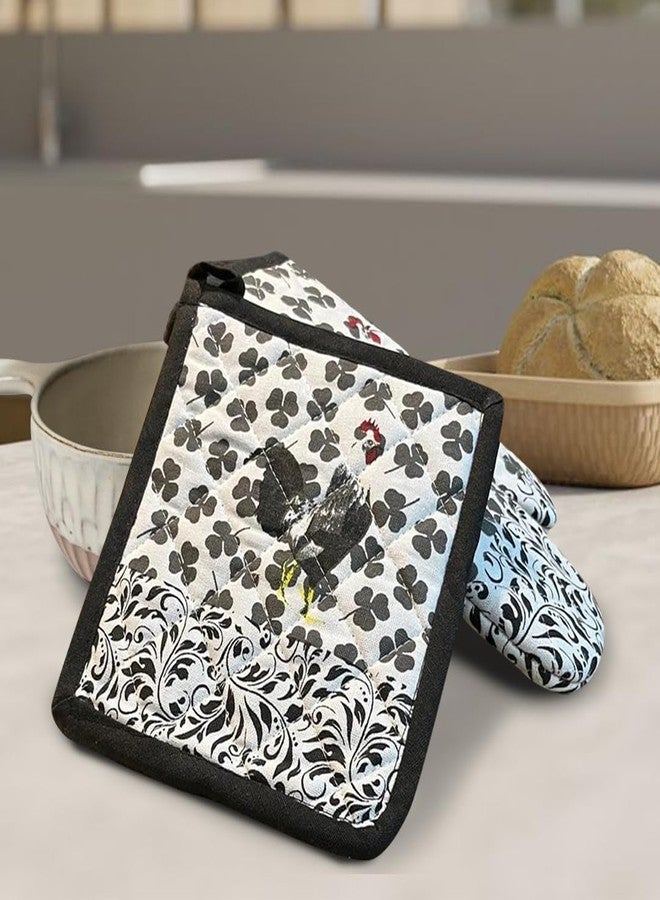 Jolitee Black & White Cotton Polyester Oven Mitts & Pot Holders Set (2-Piece) - Image 5