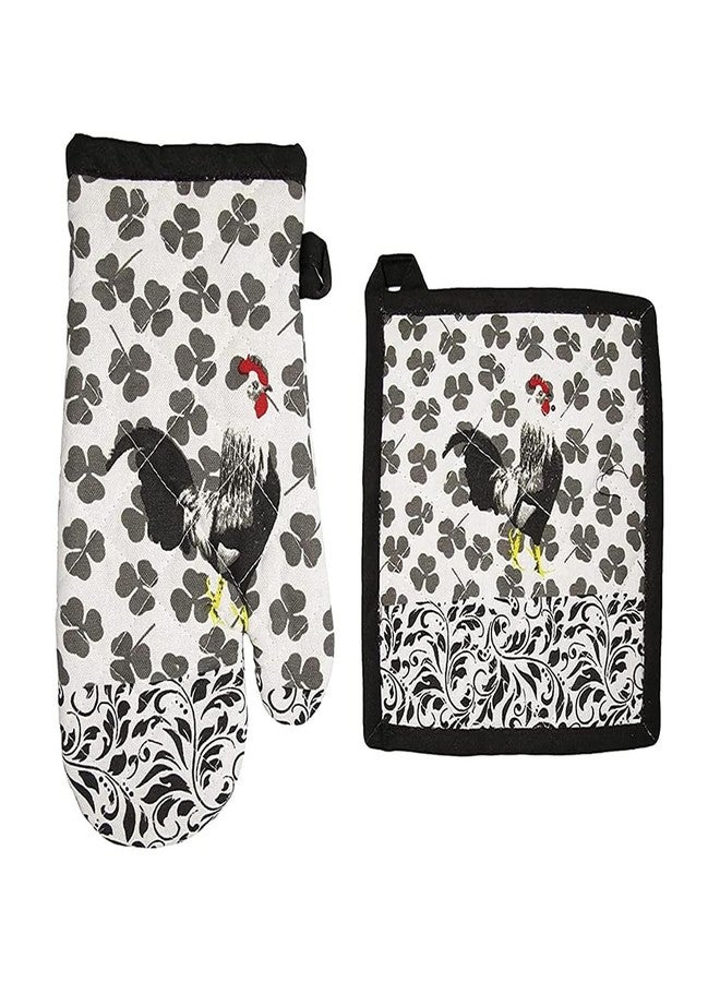 Jolitee Black & White Cotton Polyester Oven Mitts & Pot Holders Set (2-Piece) - Image 1