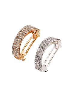 Ruihfas 2Pcs Sparkly Rhinestone Semicircle Hair Barrettes Ponytail Holder Automatic Hair Clips Hair Accessories for Women Girls