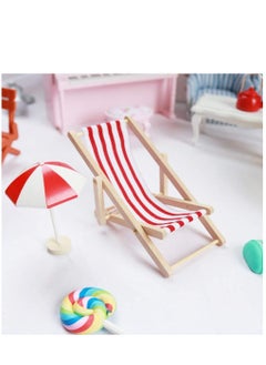 KASTWAVE 2 pcs Mini Beach Chair Mini Wooden Chair Beach Chair Model Mini Foldable Beach Chair Mini Furniture Accessories with Red Blue Stripe for Dollhouse Garden Accessory  - Image 2