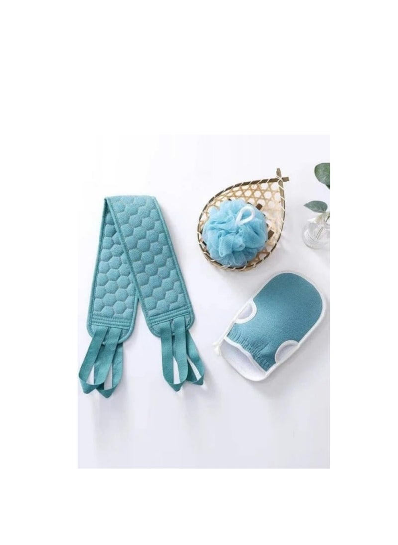 Generic - 3-piece loofah set with a long loofah cover, a Moroccan loofah, and a small, soft, multi-colored loofah - Image 1