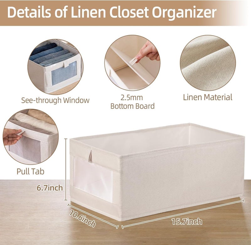 Niwlix 4 Pcs Linen Wardrobe Organizer For Storage Cloth Organizer For Storage Box with Clear Window, Foldable Closet Storage Box Organiser Basket for Clothing, Jeans, Pants, T Shirts, Shelves, Toys - Image 2