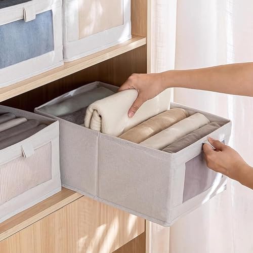Niwlix 4 Pcs Linen Wardrobe Organizer For Storage Cloth Organizer For Storage Box with Clear Window, Foldable Closet Storage Box Organiser Basket for Clothing, Jeans, Pants, T Shirts, Shelves, Toys - Image 4