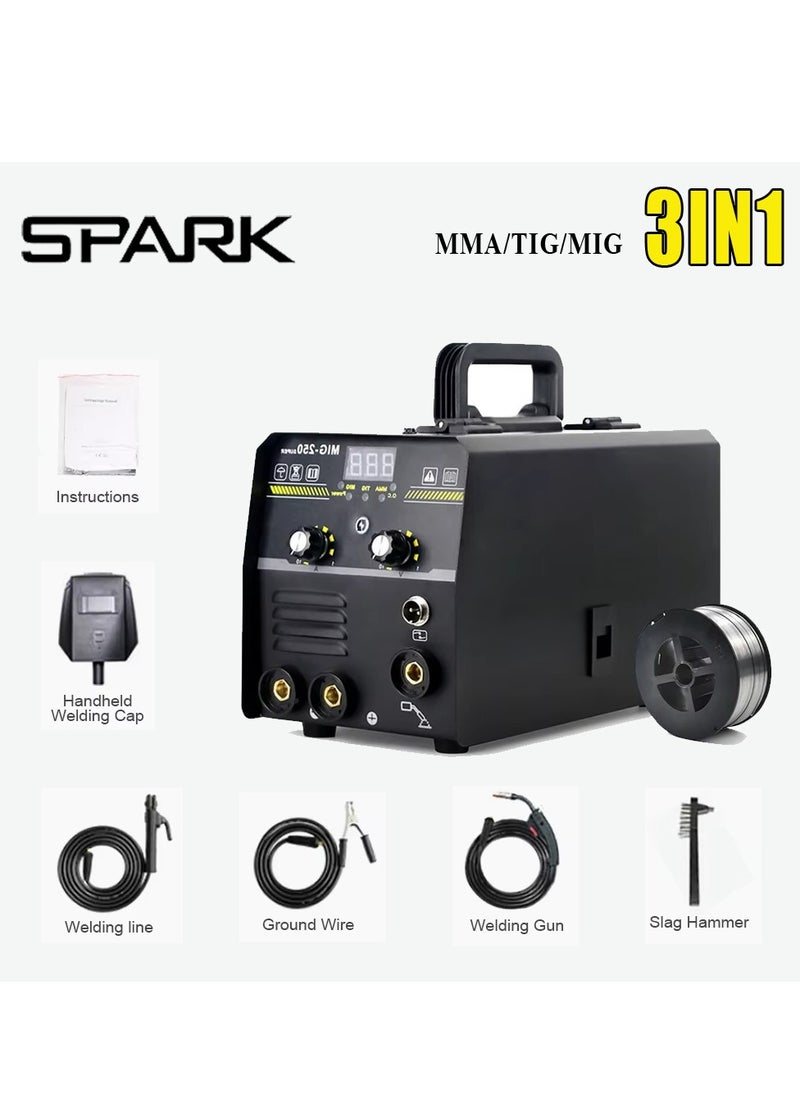 Spark 3 in 1 MMA/MIG/TIG Welding Machine 220V 20-250A Portable Inverter Welder with Gasless Arc Welding, 0.6-1mm Wire Compatibility, IP21S Dustproof, Digital Display Dubai Stock  - Image 1