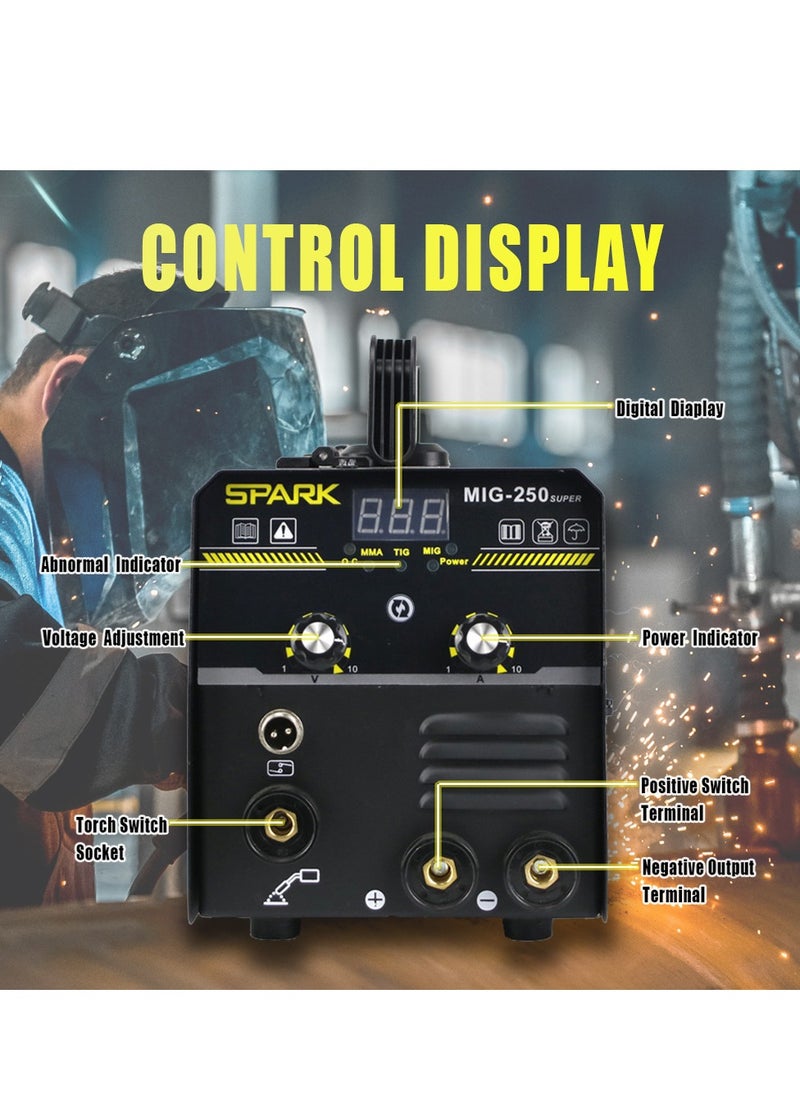 Spark 3 in 1 MMA/MIG/TIG Welding Machine 220V 20-250A Portable Inverter Welder with Gasless Arc Welding, 0.6-1mm Wire Compatibility, IP21S Dustproof, Digital Display Dubai Stock  - Image 4