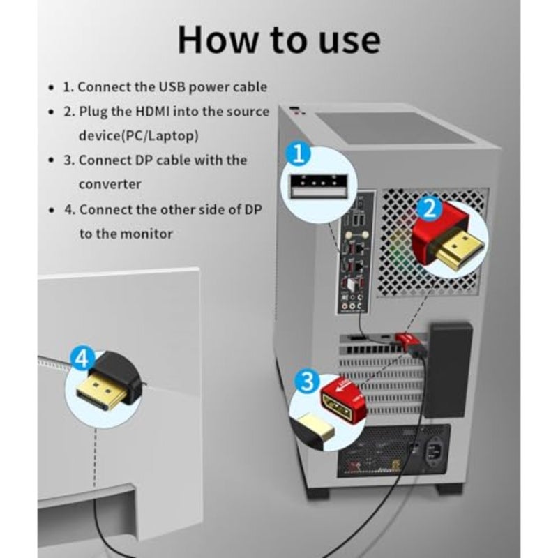 HDMI to DisplayPort Adapter, 4K@60Hz, 1080p@120Hz, HDMI to DP Converter, Male to Female, Compatible with PC, GPU, Laptop, AMD, NVIDIA, PS5, Xbox, Graphics Card, Aluminium case - Image 4