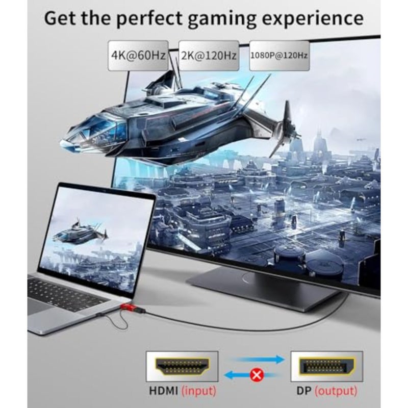 HDMI to DisplayPort Adapter, 4K@60Hz, 1080p@120Hz, HDMI to DP Converter, Male to Female, Compatible with PC, GPU, Laptop, AMD, NVIDIA, PS5, Xbox, Graphics Card, Aluminium case - Image 3