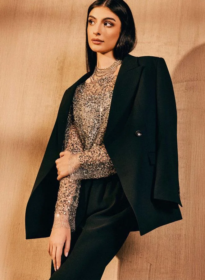 ايكونيك Iconic Regular Fit Top with Sequin Embellishments