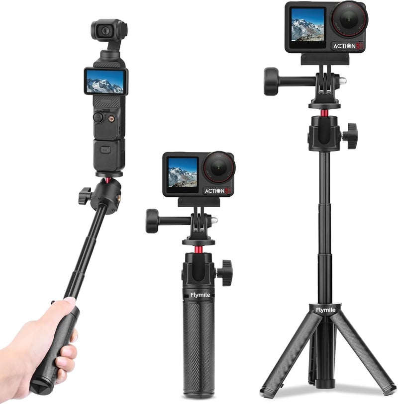 Flymile Mini Tabletop Tripod for Osmo Pocket 3, Portable Vlog Extendable Selfie Stick Stand for GoPro, for DJI Osmo Action 5 Pro/4/3, for Insta360, for AKASO Action Camera Accessories(Black) - Image 1