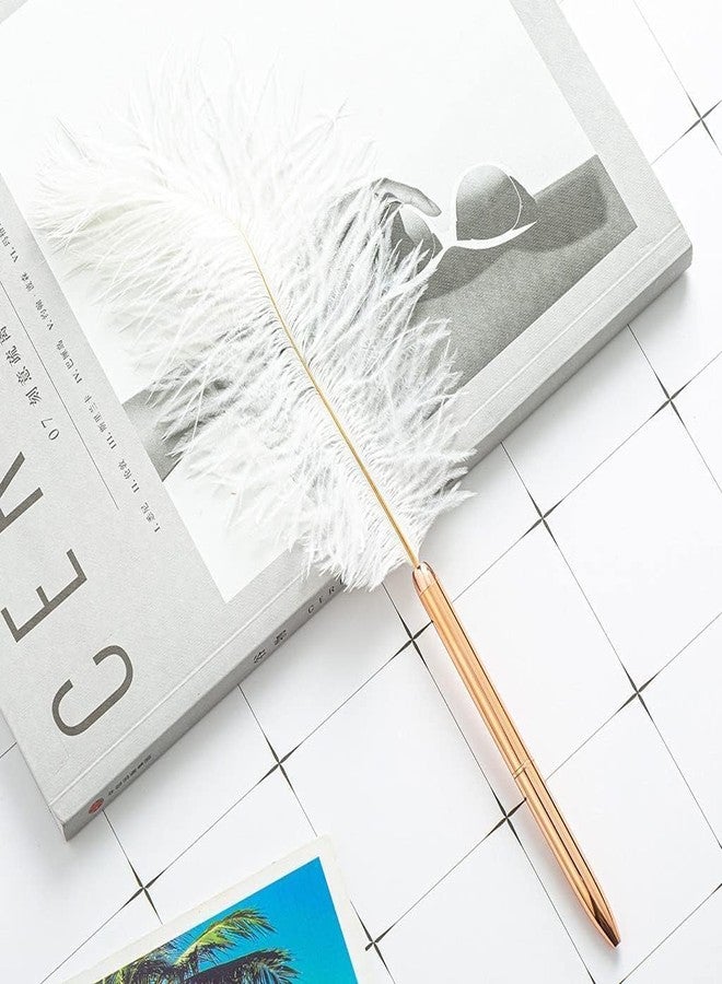 Jinshining White Retro Feather Ballpoint Pen Exquisite Siganture Pen Refillable Ballpoint Pen for Wedding Office Business Gift Pens for Signing Artwork Journal Writing Ballpoint Pens and Refills Pens - Image 4