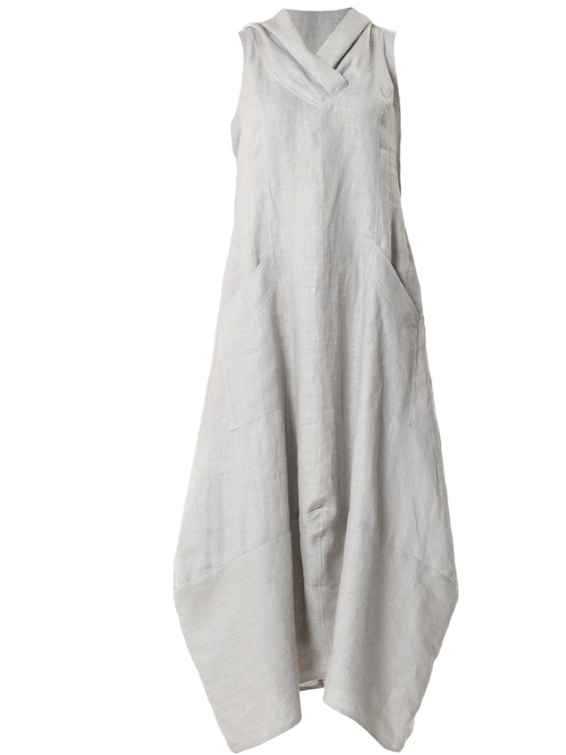 Metamorphoza Linen Hooded Dress In Gray - Image 2