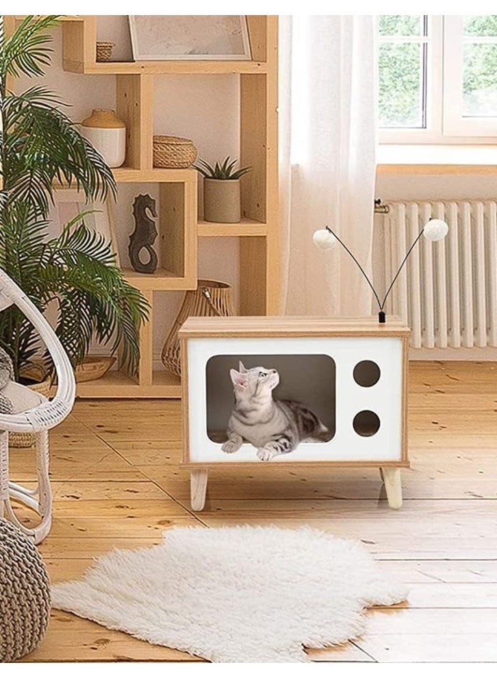 fashionhome Multifunction Design Spacious Nightstand Bedside Table with Small Cat Enclosures Sturdy Wood Built Cat Nest with Cushion for Pet Cat 60 x 40 x 50 cm - Image 4