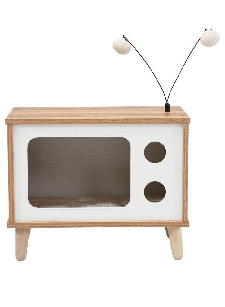 fashionhome Multifunction Design Spacious Nightstand Bedside Table with Small Cat Enclosures Sturdy Wood Built Cat Nest with Cushion for Pet Cat 60 x 40 x 50 cm - Image 3