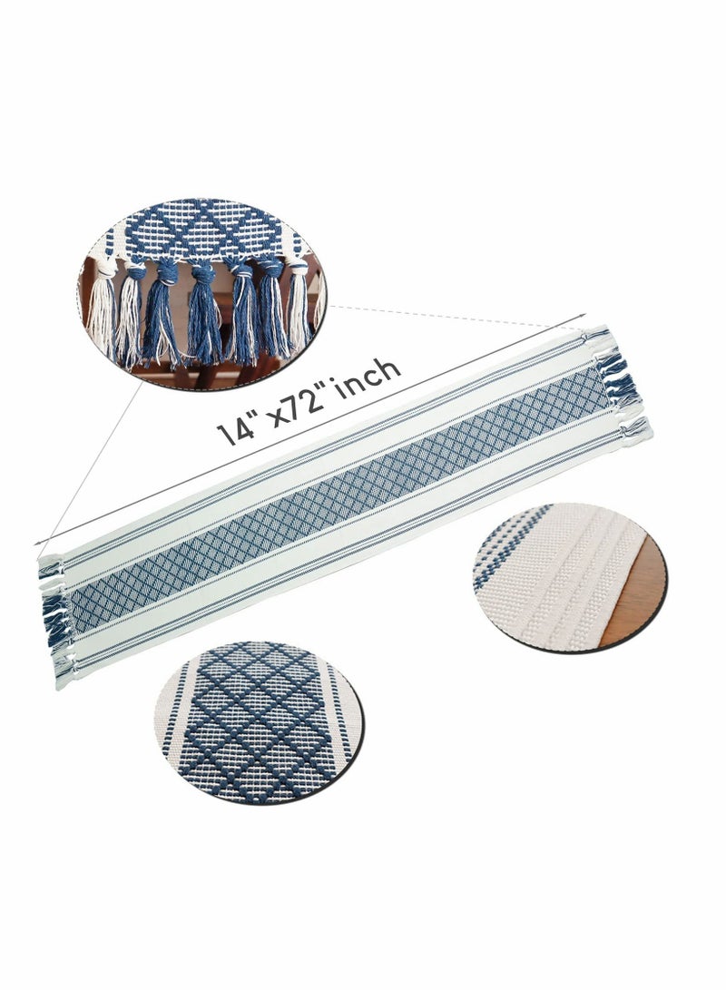 KASTWAVE Table Runner, Moroccan Boho Burlap Table Runner, Tufted Tassels for Wedding, Birthday Parties, Banquets, Engagements, Bridal Shower, Rustic Farmhouse Dining Table Décor-Blue, 14 X 72 in - Image 4