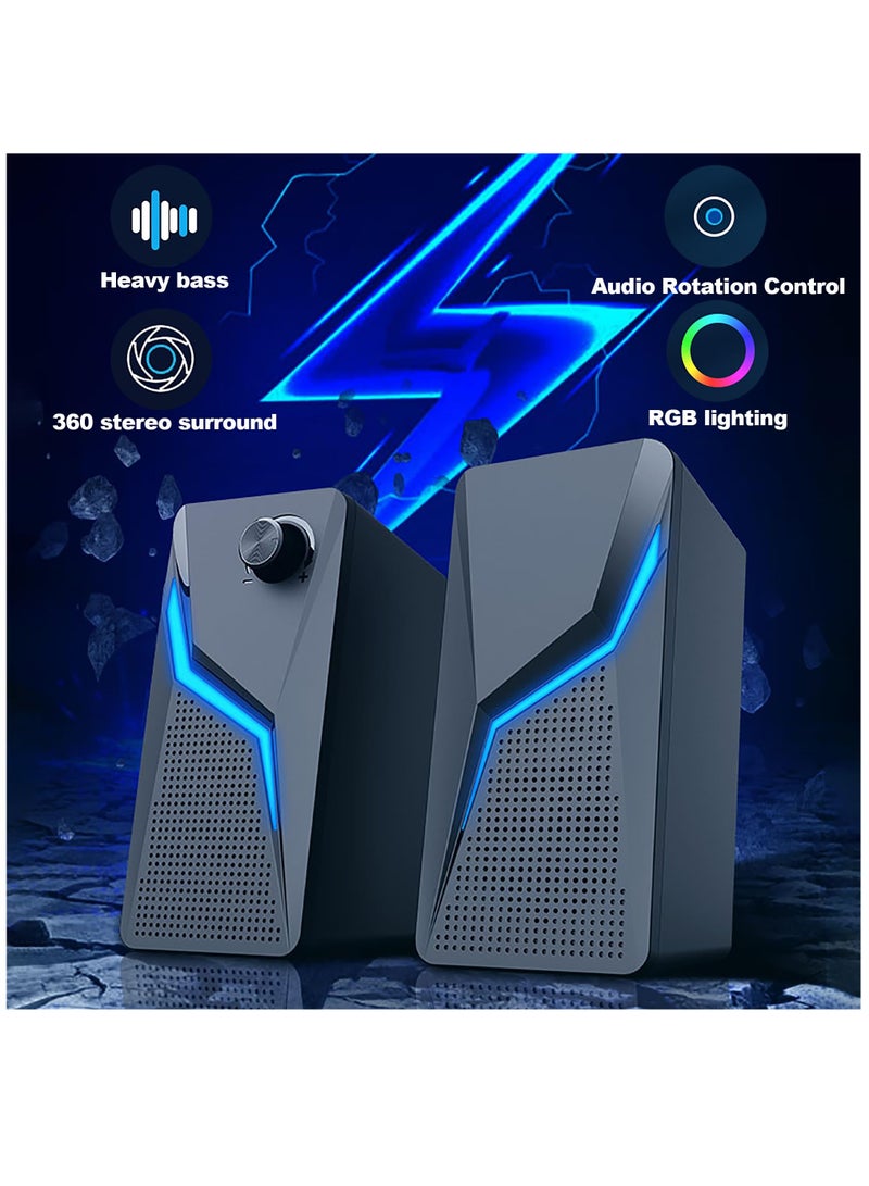 USB Powered Stereo Speakers for PC and Gaming with Enhanced Bass and Volume Control for Laptops Tablets and Phones  - Image 2