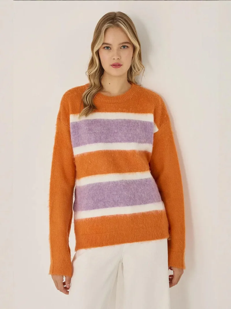HICCUP Relaxed Fit Colorful Striped Sweater