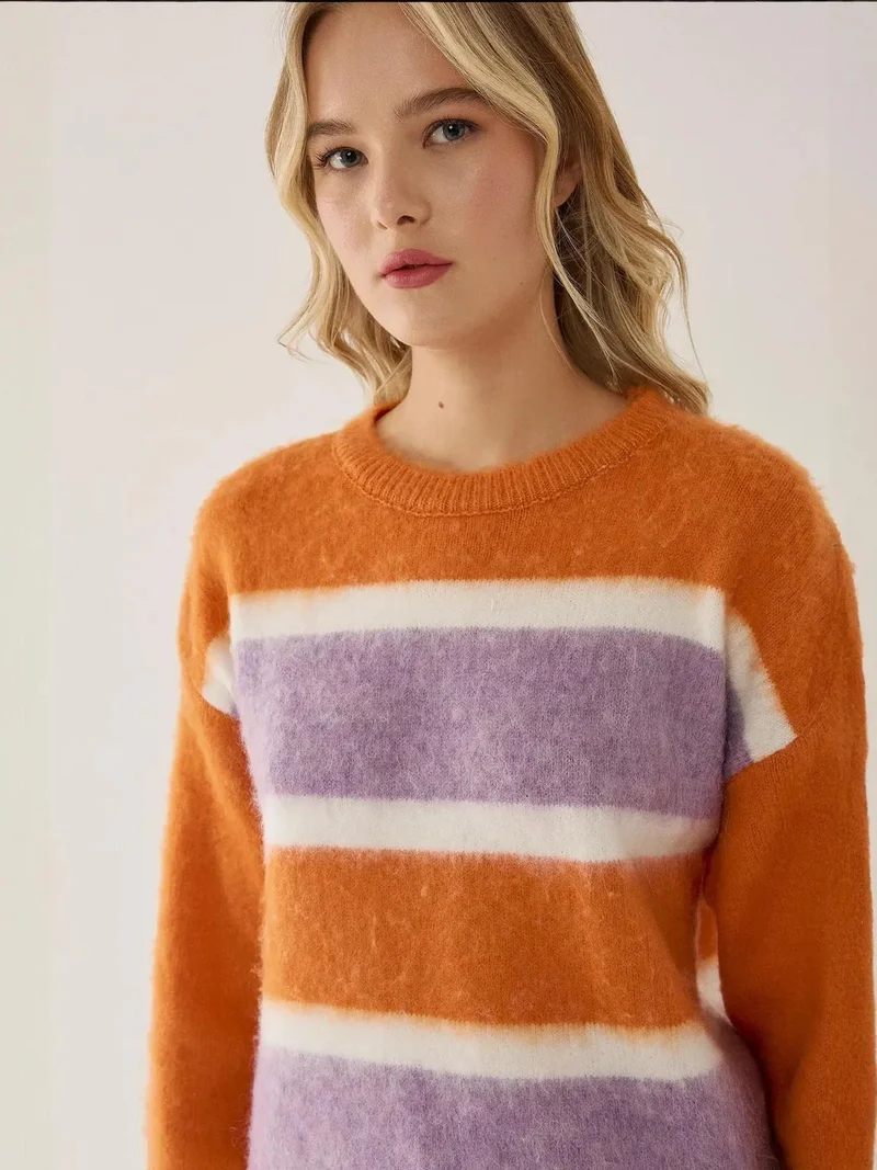 HICCUP Relaxed Fit Colorful Striped Sweater