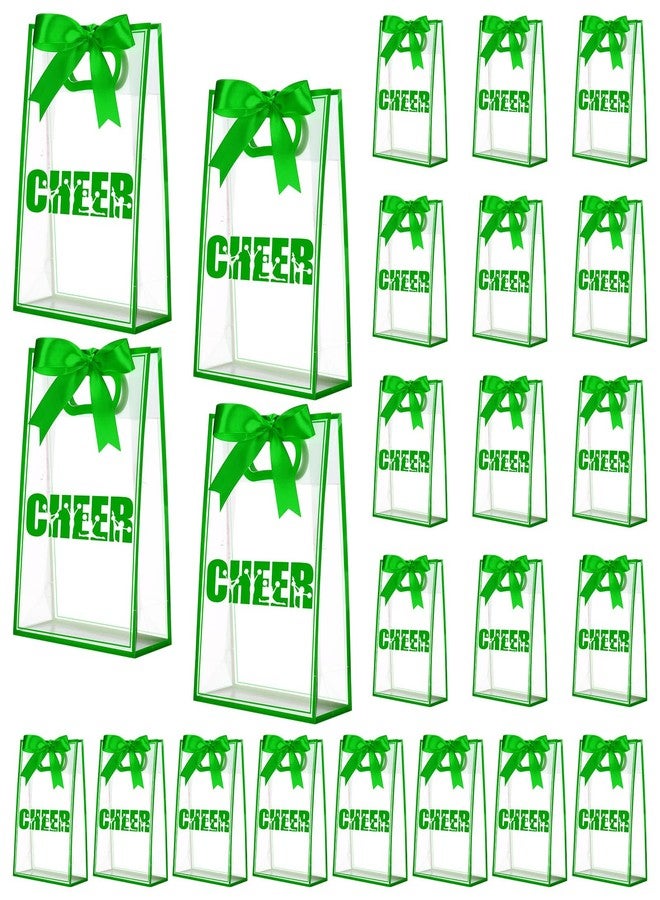 Sunnymove 24 Pcs Cheer Clear Plastic Gift Bags with Handles 10 x 7 x 3.1 Inch Reusable Clear Goodie Snack Treat Gift Bags with Ribbon for Cheerleader Teammates Sport Party Supplies (Green Cheer - Image 1