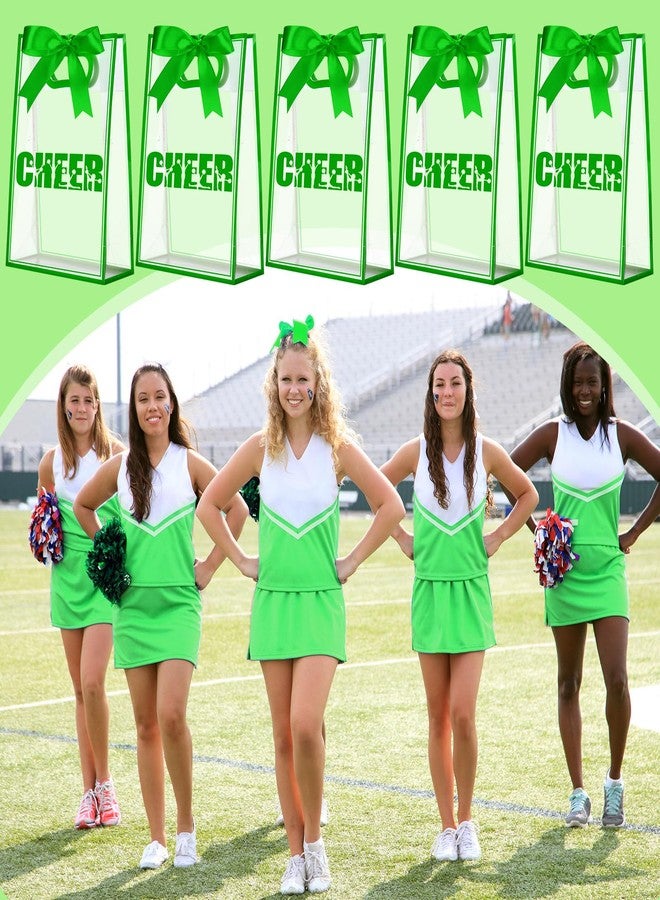 Sunnymove 24 Pcs Cheer Clear Plastic Gift Bags with Handles 10 x 7 x 3.1 Inch Reusable Clear Goodie Snack Treat Gift Bags with Ribbon for Cheerleader Teammates Sport Party Supplies (Green Cheer - Image 4