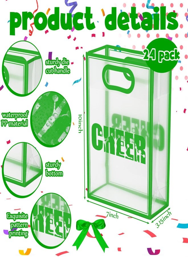 Sunnymove 24 Pcs Cheer Clear Plastic Gift Bags with Handles 10 x 7 x 3.1 Inch Reusable Clear Goodie Snack Treat Gift Bags with Ribbon for Cheerleader Teammates Sport Party Supplies (Green Cheer - Image 2