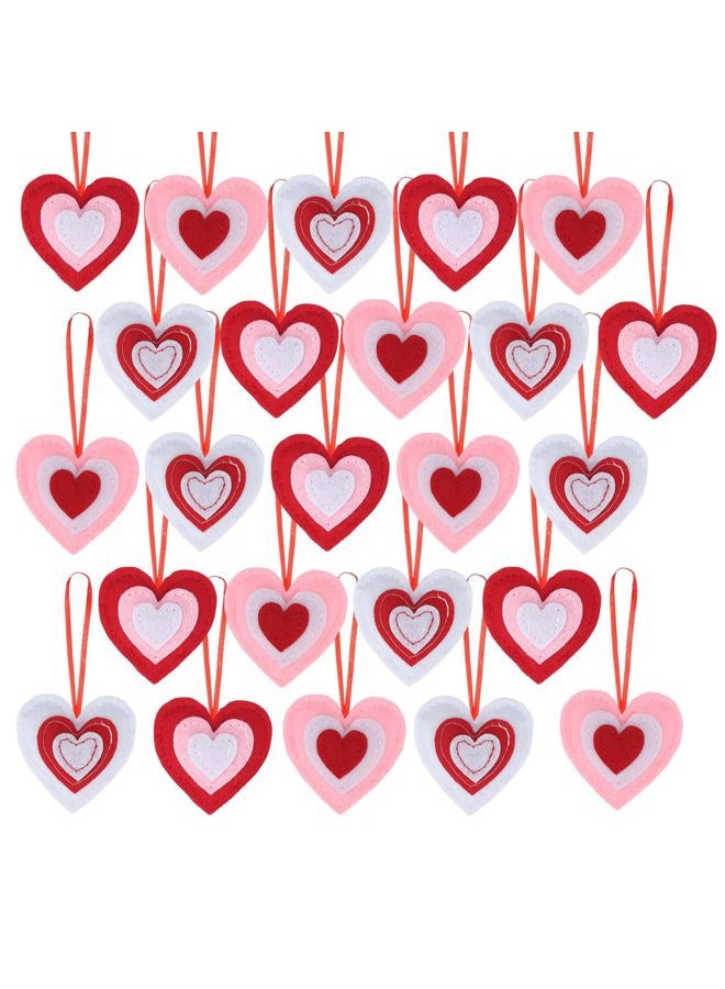 HSONAIGEE 24 Pieces Valentines Felt Heart Hanging Ornaments, Small Felt Baubles Heart Hanging Decorations for Valentines' Day Home Wedding Party Decor - Image 1
