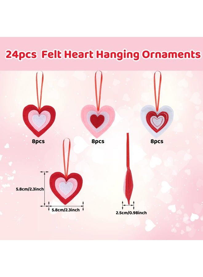 HSONAIGEE 24 Pieces Valentines Felt Heart Hanging Ornaments, Small Felt Baubles Heart Hanging Decorations for Valentines' Day Home Wedding Party Decor - Image 4