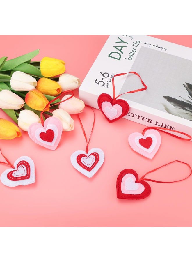 HSONAIGEE 24 Pieces Valentines Felt Heart Hanging Ornaments, Small Felt Baubles Heart Hanging Decorations for Valentines' Day Home Wedding Party Decor - Image 2