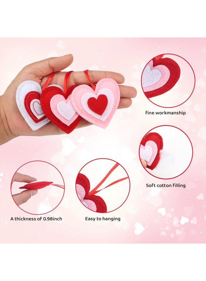 HSONAIGEE 24 Pieces Valentines Felt Heart Hanging Ornaments, Small Felt Baubles Heart Hanging Decorations for Valentines' Day Home Wedding Party Decor - Image 3