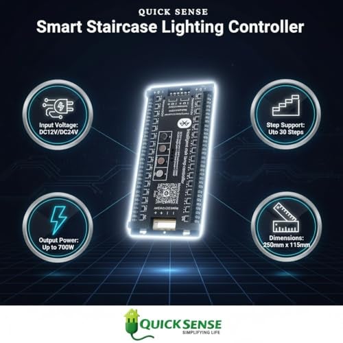 Quick Sense | Motion Sensor Staircase Lighting Controller | 12V/24V LED Strip Light Dimmer | 300W APP Bluetooth Control | PIR Motion Activated Step Light System | Pack of 1 - Image 4