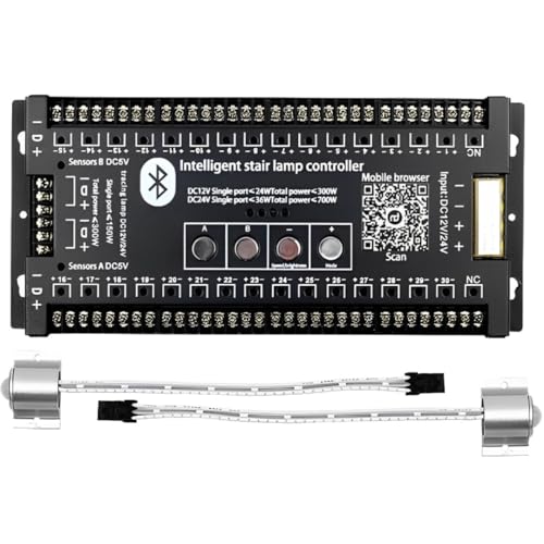 Quick Sense | Motion Sensor Staircase Lighting Controller | 12V/24V LED Strip Light Dimmer | 300W APP Bluetooth Control | PIR Motion Activated Step Light System | Pack of 1 - Image 1