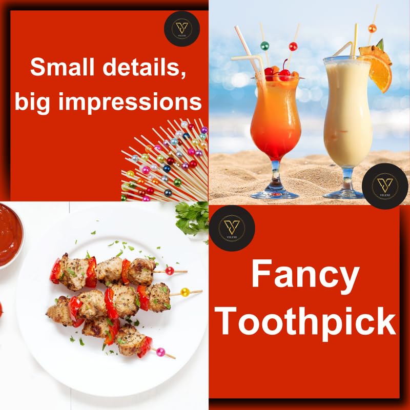 VELEXE Fancy Toothpicks | 5 Inch | Pack of 200 | Bamboo Cocktail Picks for Appetizers and Fruits | Decorative Party Skewers for Events, Catering & BBQ - Image 3