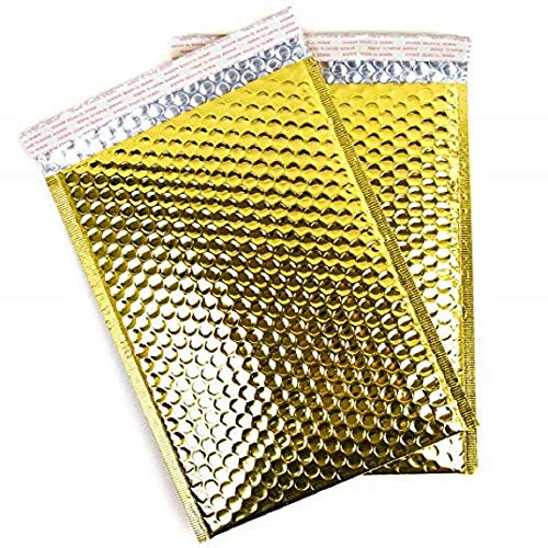 ProLine Packaging ProLine Glamour Metallic Gold Poly Bubble Mailers Envelopes Self Sealing Bags #000 4x8 Extra Wide (10) - Image 3