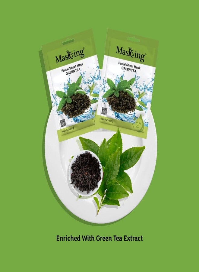 Masking Green Tea glowing Skin and fairness Beauty Facial Sheet Mask with Natural serum for daily use, ideal for women and men, 20ml Each (Pack of 1) - Image 3