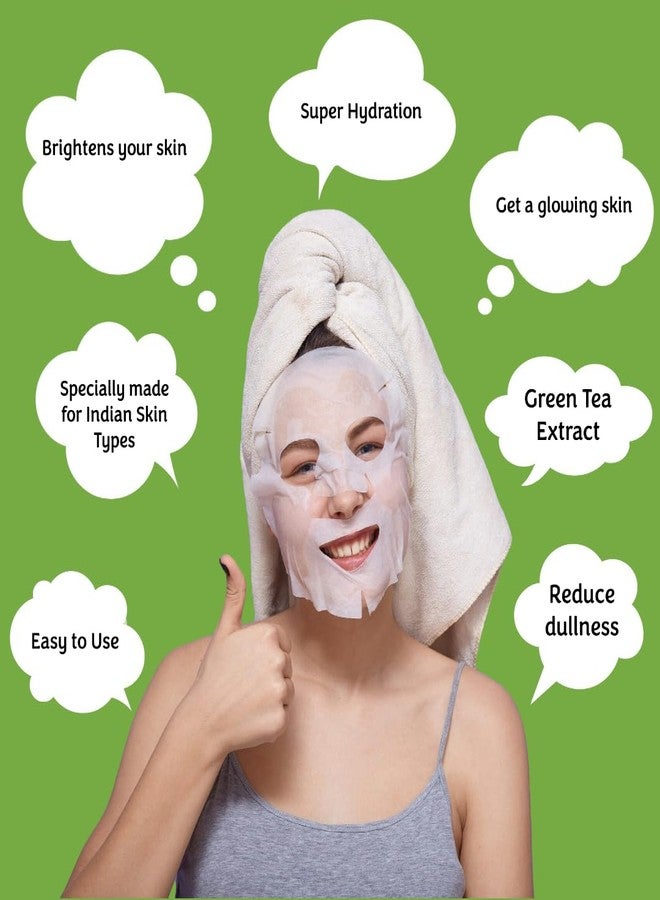 Masking Green Tea glowing Skin and fairness Beauty Facial Sheet Mask with Natural serum for daily use, ideal for women and men, 20ml Each (Pack of 1) - Image 4