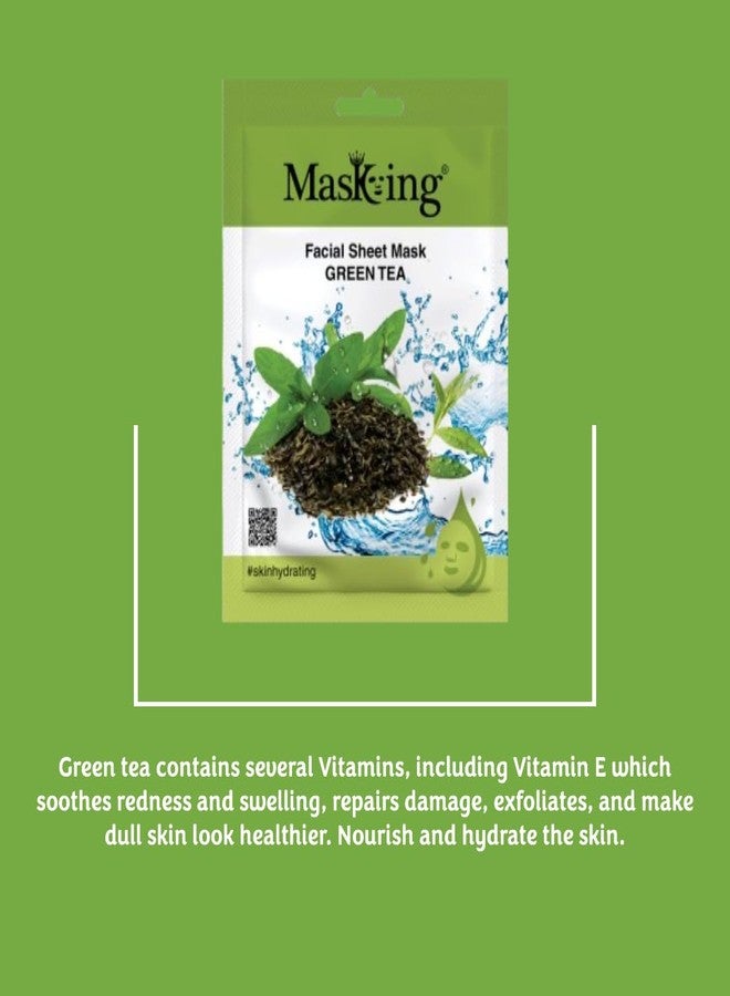 Masking Green Tea glowing Skin and fairness Beauty Facial Sheet Mask with Natural serum for daily use, ideal for women and men, 20ml Each (Pack of 1) - Image 2