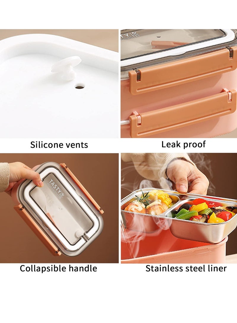 Stainless Steel Lunch Box Insulated Bento Box Multifunctional Containers Food Containers with 2 Compartments,Tableware, Nylon insulation bag (1.6L Pink) - Image 4