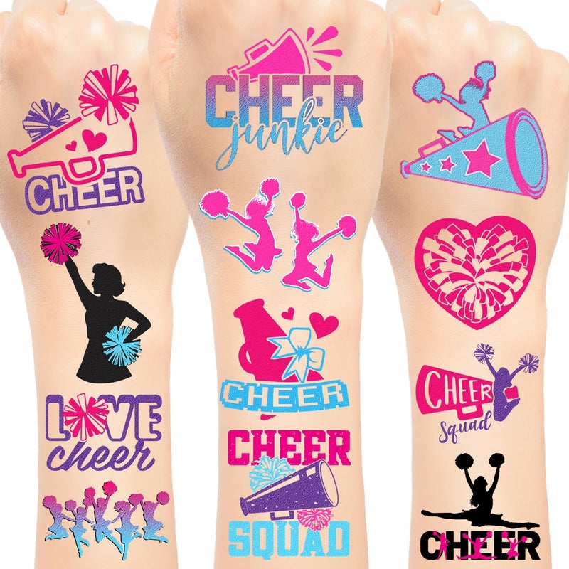 144 PCS Cheer Cheerleader Cheerleading Temporary Tattoos Stickers Cheer Cheerleader Cheerleading Party Favors Supplies Birthday Party Decorations Sport Team Spirit Gifts for Kids 24 Sheets