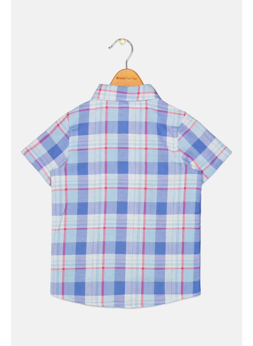 Andy & Evan Kids Boy Checkered Short Sleeve Casual Shirt, Blue  - Image 2