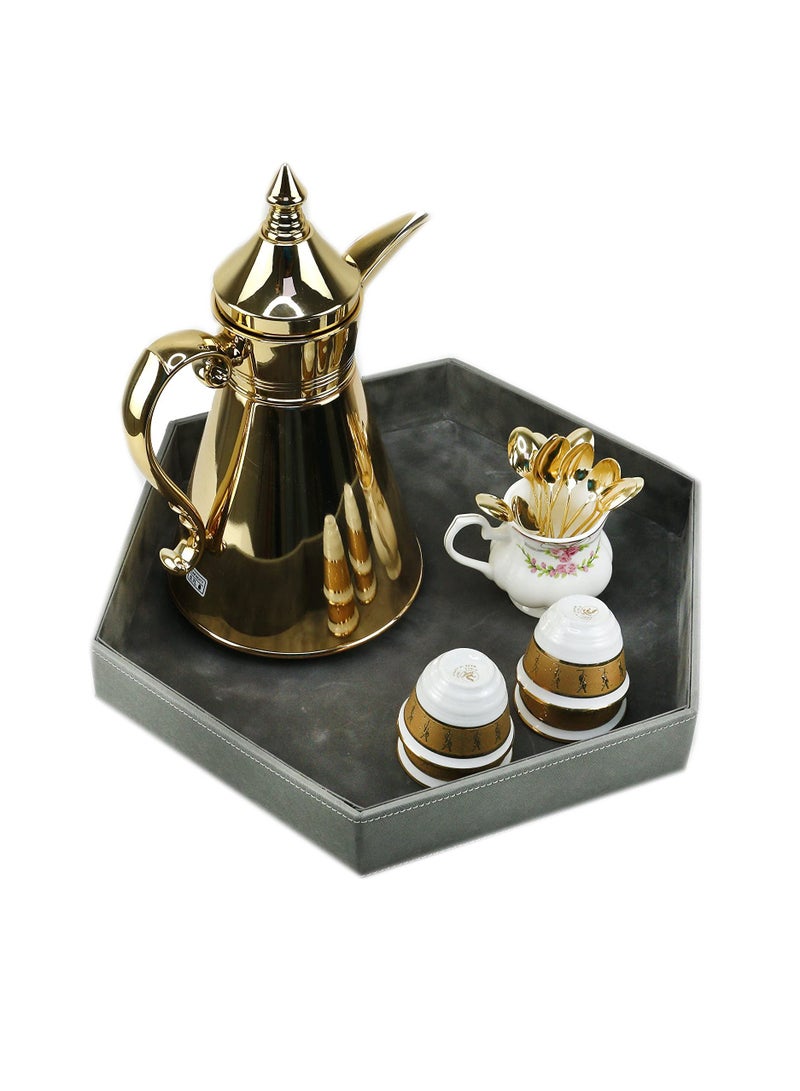 LAMSIT IBDAA Hexagon Leather Tray | Stylish Tray | Decorative Tray | Jewellery Tray | Leather Platter | Coffee Tray | Leather Serve ware | Serving Platter - Image 1