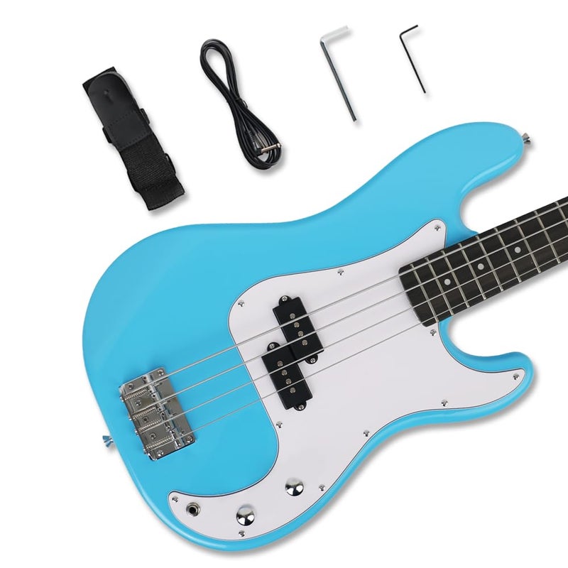 Demusea electric P bass guitar full size standard 4string glossy blue 34inch scale length maple neck phoenix body fixed bridge 1V 1T control for beginner starter practice party show(BLUE-YPB30) - Image 1