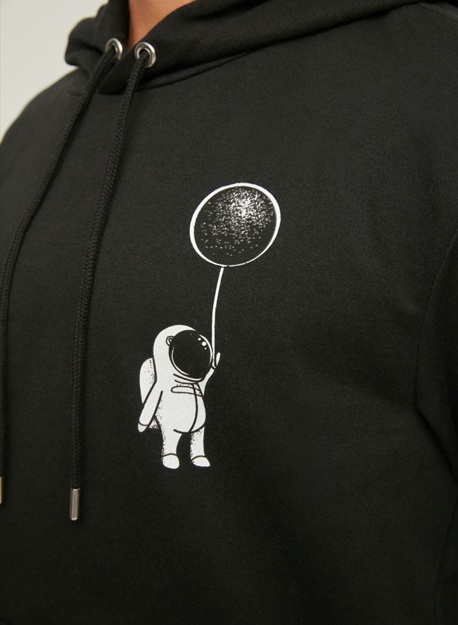 trendyol Black Regular/Normal Cut Hooded Space Printed Sweatshirt - Image 3