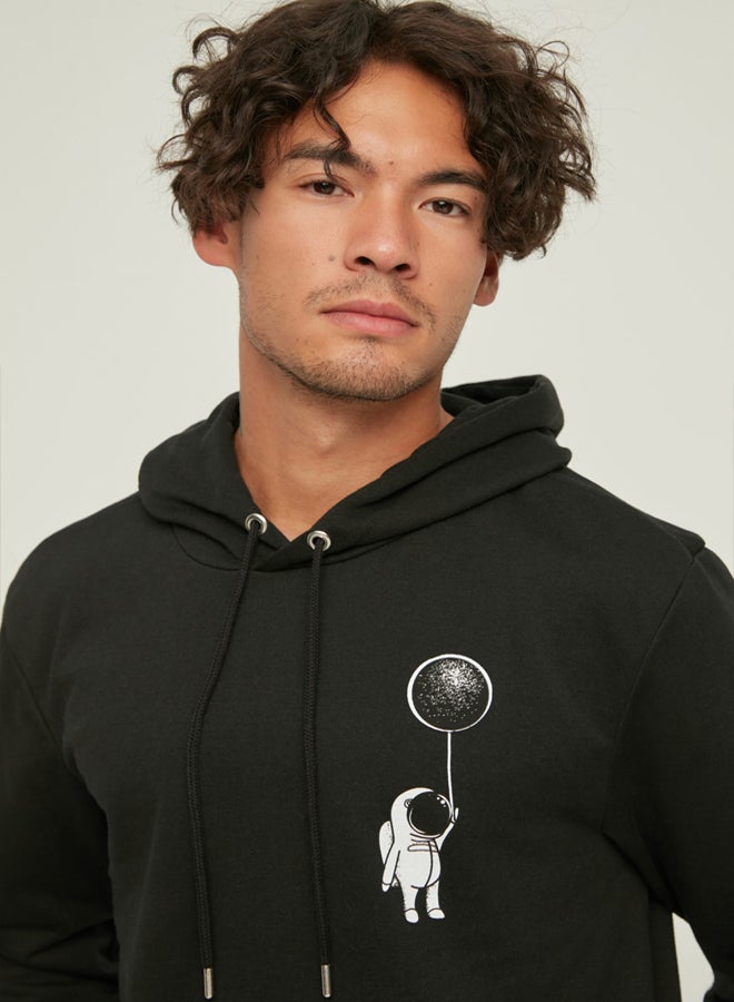 trendyol Black Regular/Normal Cut Hooded Space Printed Sweatshirt - Image 2
