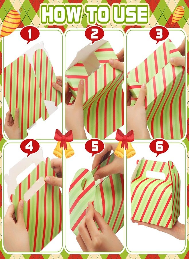 Eaasty 24 Pcs Christmas Treat Boxes Red and Green Gable Goodie Paper Gift Boxes with Handles Stripe Dot Holiday Party Supplies for Sweet Cookies Candy Scone Treats Christmas Party Favor Birthday Home - Image 3