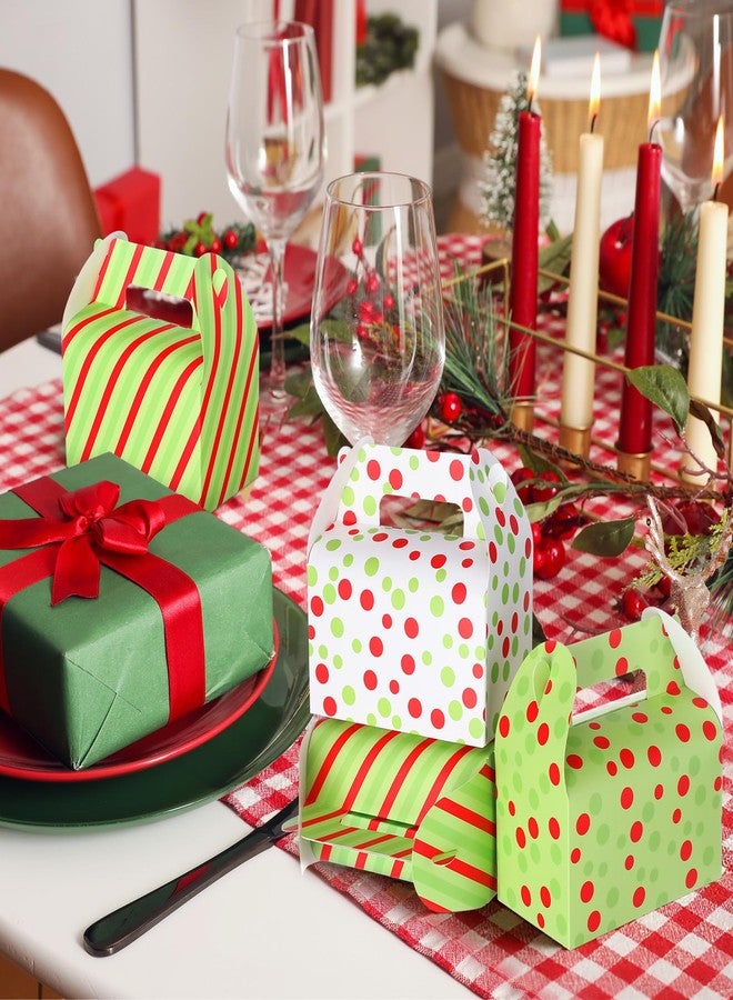 Eaasty 24 Pcs Christmas Treat Boxes Red and Green Gable Goodie Paper Gift Boxes with Handles Stripe Dot Holiday Party Supplies for Sweet Cookies Candy Scone Treats Christmas Party Favor Birthday Home - Image 5