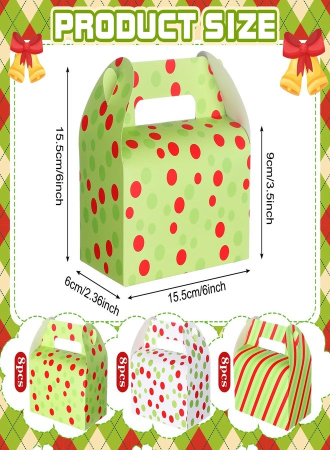 Eaasty 24 Pcs Christmas Treat Boxes Red and Green Gable Goodie Paper Gift Boxes with Handles Stripe Dot Holiday Party Supplies for Sweet Cookies Candy Scone Treats Christmas Party Favor Birthday Home - Image 2