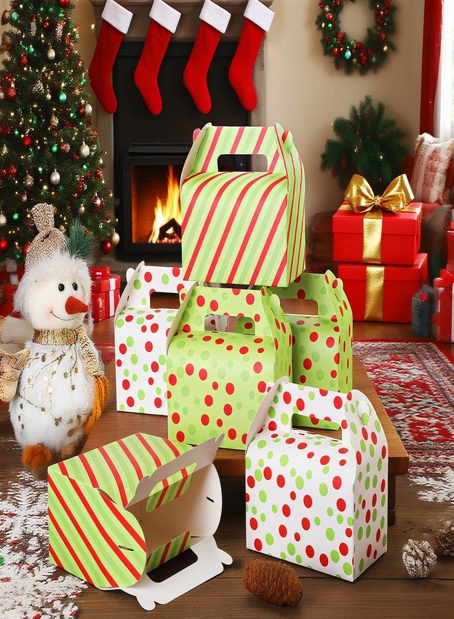 Eaasty 24 Pcs Christmas Treat Boxes Red and Green Gable Goodie Paper Gift Boxes with Handles Stripe Dot Holiday Party Supplies for Sweet Cookies Candy Scone Treats Christmas Party Favor Birthday Home - Image 4