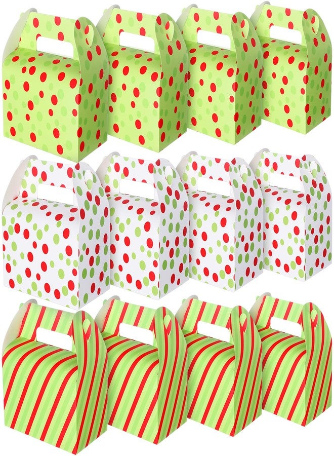 Eaasty 24 Pcs Christmas Treat Boxes Red and Green Gable Goodie Paper Gift Boxes with Handles Stripe Dot Holiday Party Supplies for Sweet Cookies Candy Scone Treats Christmas Party Favor Birthday Home - Image 1