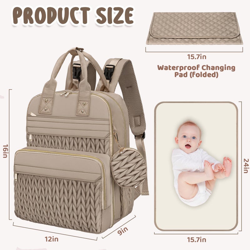 CandyHome Diaper Bag Backpack, Waterproof Stylish Baby Bag with Changing Pad, Large Capacity Travel Essentials Baby Diaper Bag with USB Port, Stroller Straps & Pacifier Case (Khaki) - Image 3