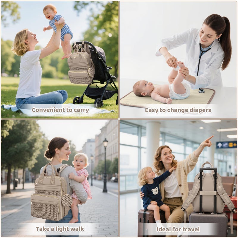 CandyHome Diaper Bag Backpack, Waterproof Stylish Baby Bag with Changing Pad, Large Capacity Travel Essentials Baby Diaper Bag with USB Port, Stroller Straps & Pacifier Case (Khaki) - Image 5