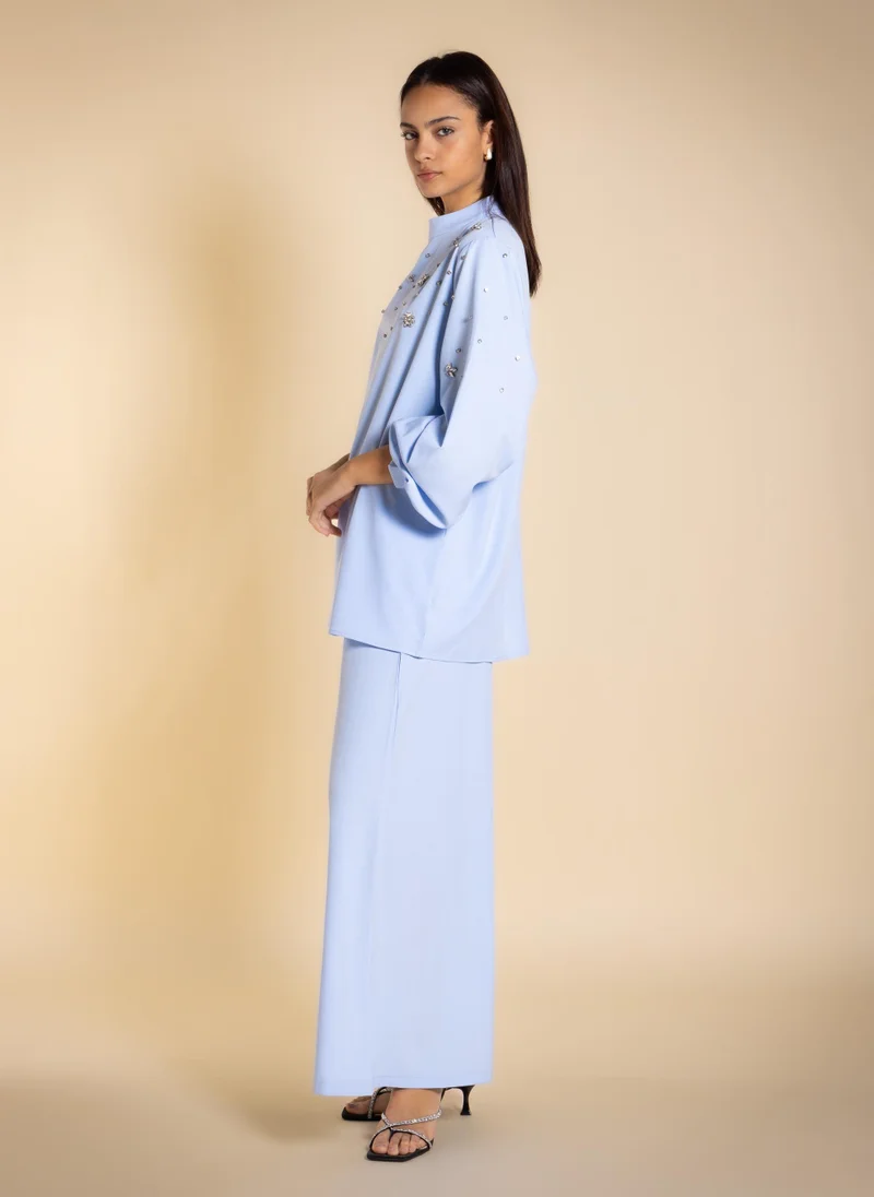 SHAPES Blue RHINESTONES BLOUSE SET for Women | Best Price UAE